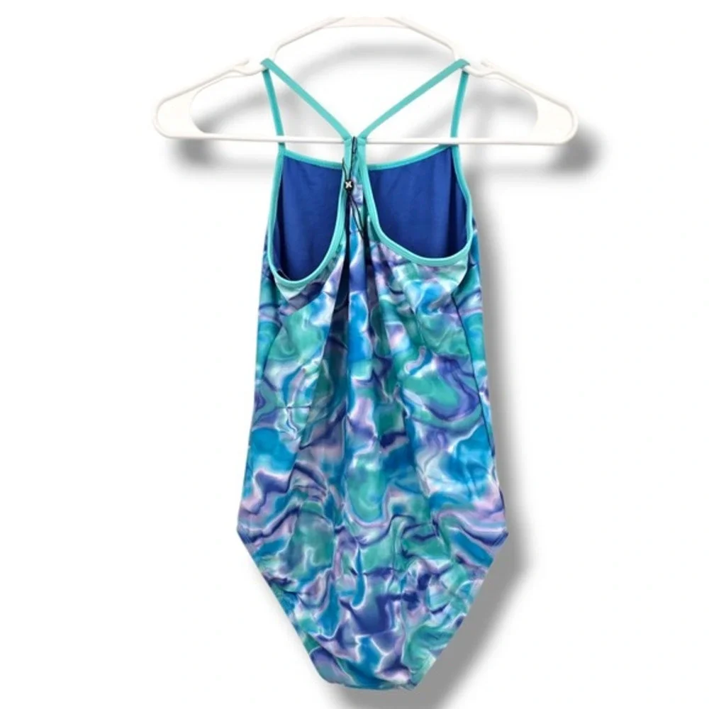 Hurley Girls' Swimsuit One‎ Piece Blue Marble Heart Logo Size 10/12